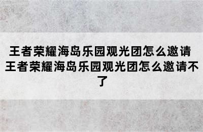 王者荣耀海岛乐园观光团怎么邀请 王者荣耀海岛乐园观光团怎么邀请不了